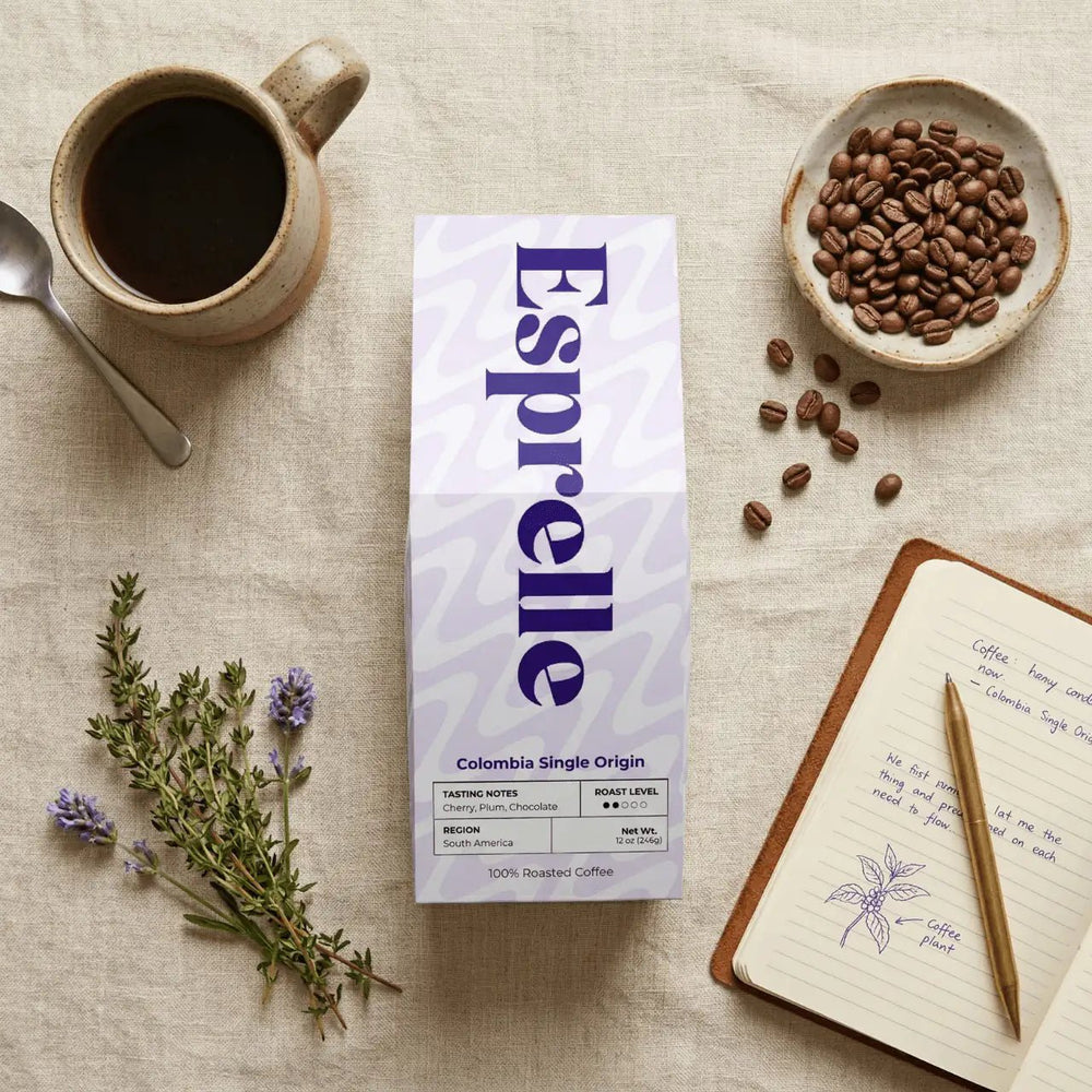 Colombia Single Origin Coffee From Esprelle with Notebook