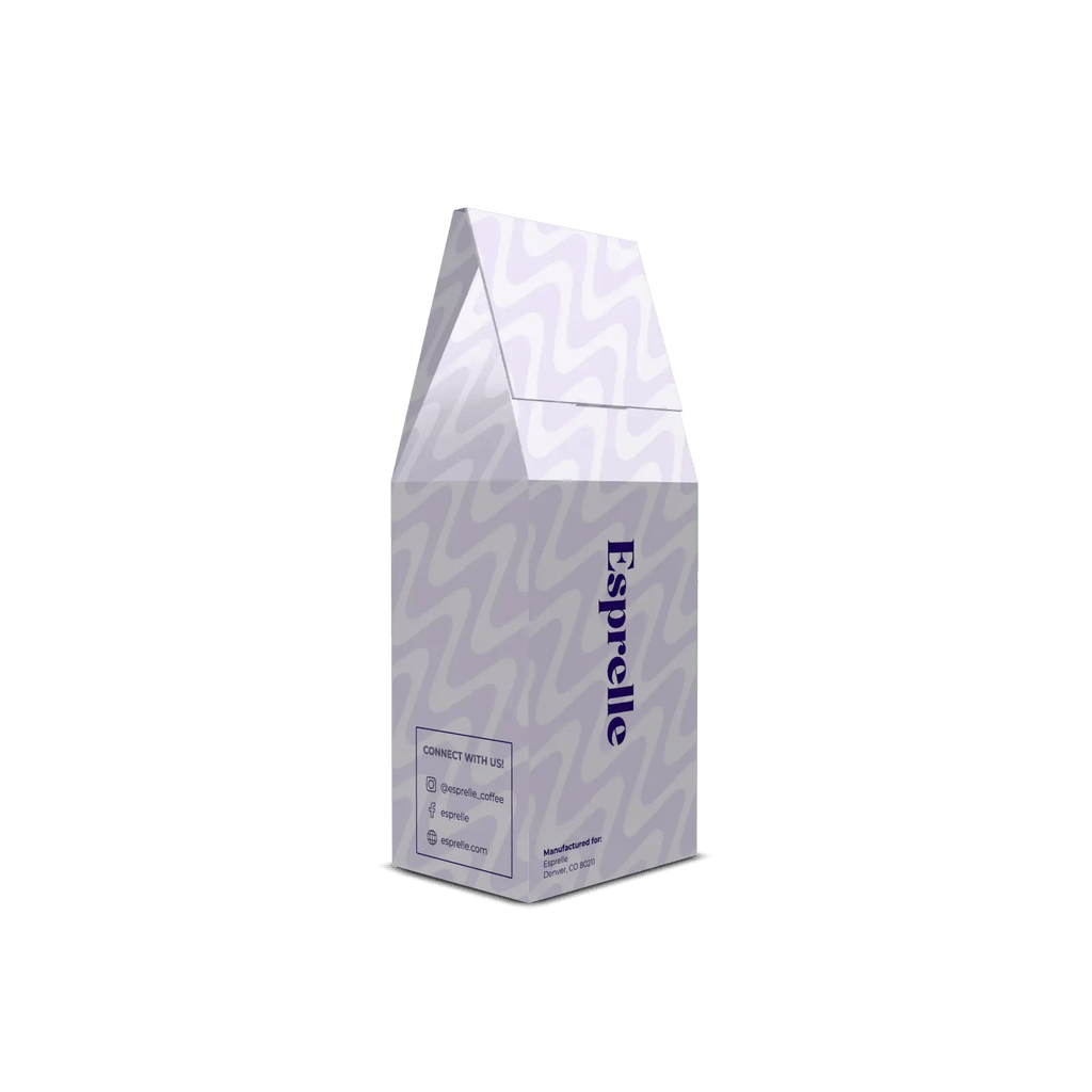 Back of Esprelle coffee packaging on a white background