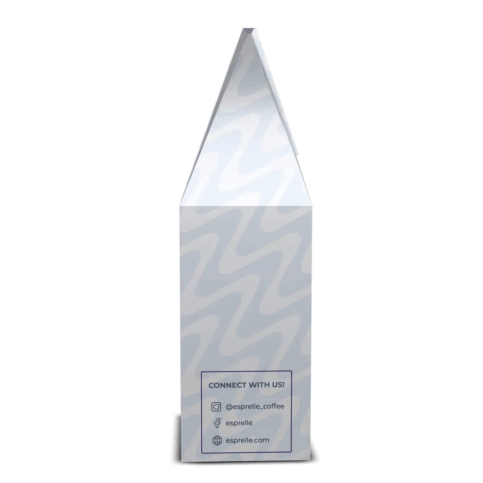 Espresso pod packaging with brand logo and social media information on a white background